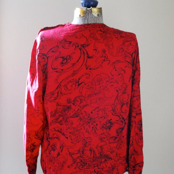 100% Silk Red Cherub patterned Blouse - Picture 7 of 7